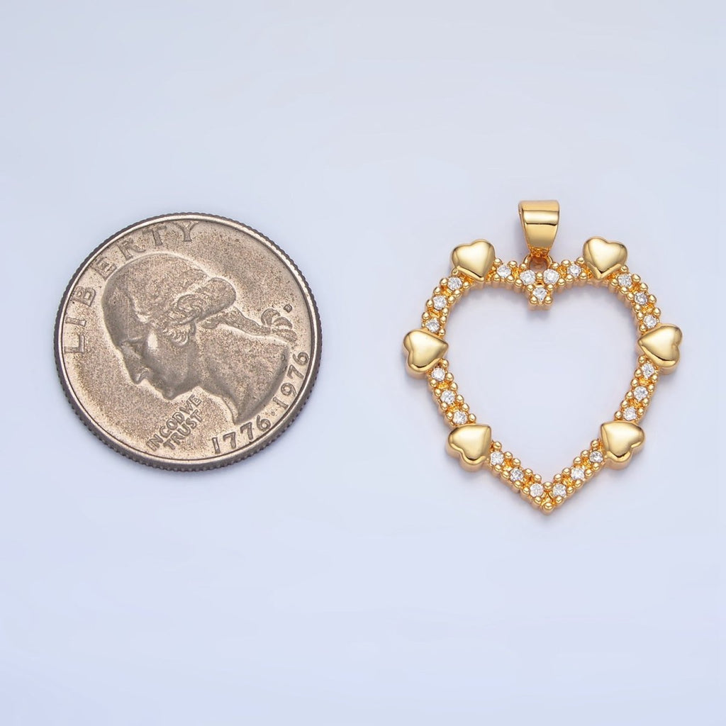 24K Gold plated Micro Paved Multiple Open Heart Pendant | AA137 - DLUXCA