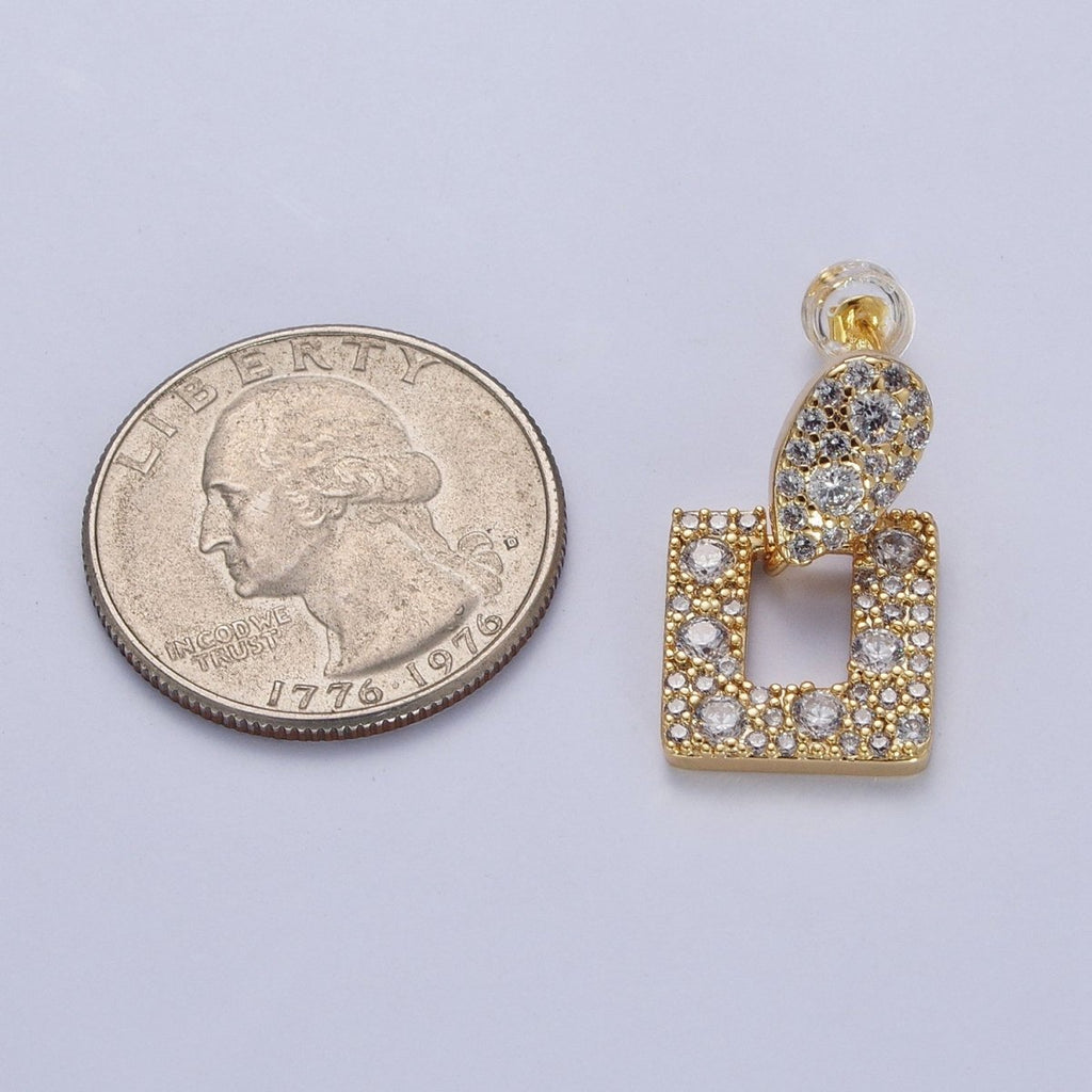 24K Gold plated Micro Paved Open Rectangular Dangle Drop Teardrop Stud Earrings | X-864 - DLUXCA