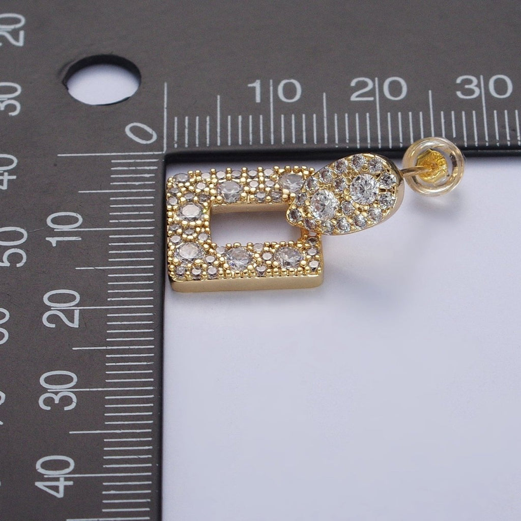 24K Gold plated Micro Paved Open Rectangular Dangle Drop Teardrop Stud Earrings | X-864 - DLUXCA