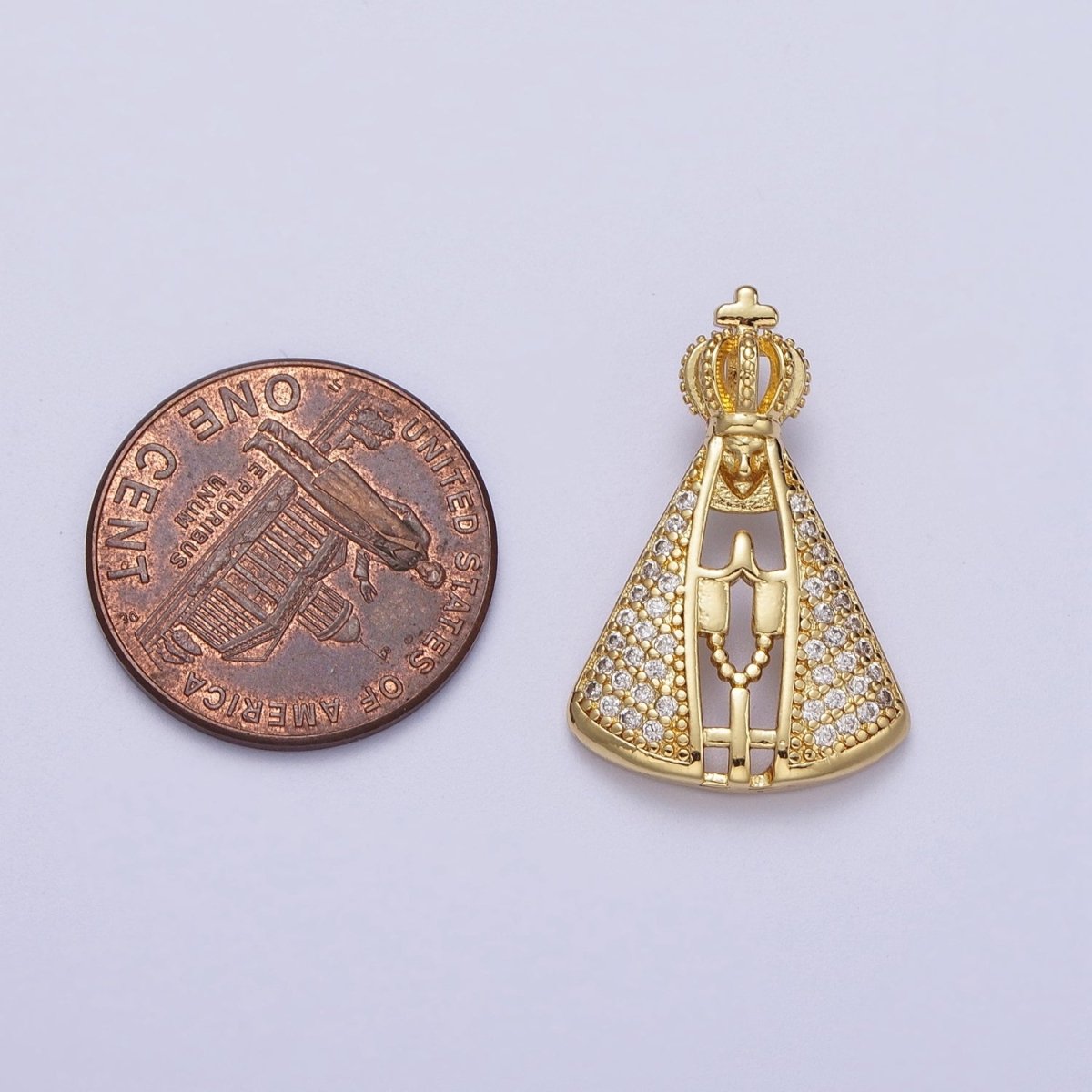 24K Gold plated Micro Paved Praying Pope Slider Pendant I-570 - DLUXCA