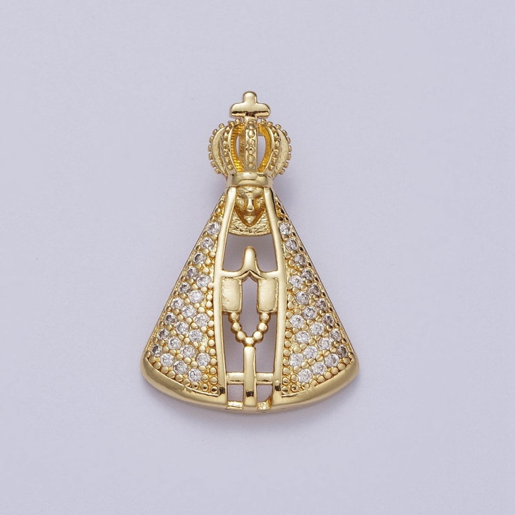 24K Gold plated Micro Paved Praying Pope Slider Pendant I-570 - DLUXCA