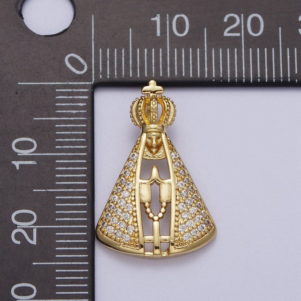24K Gold plated Micro Paved Praying Pope Slider Pendant I-570 - DLUXCA