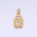24K Gold plated Micro Paved Quatrefoil Padlock Charm in Gold & Silver | W870 - DLUXCA