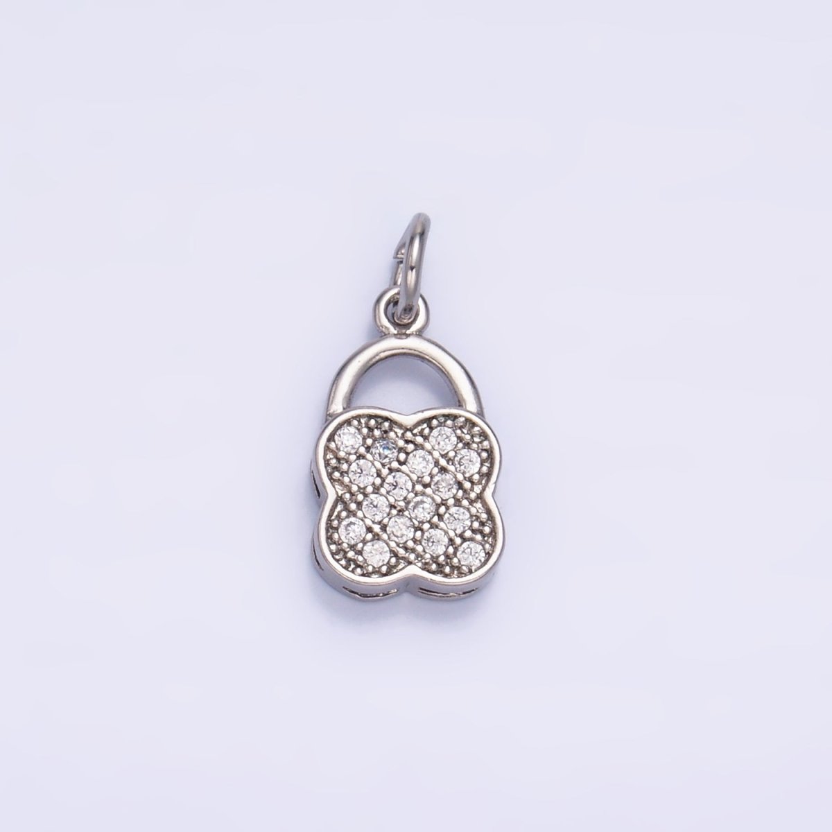 24K Gold plated Micro Paved Quatrefoil Padlock Charm in Gold & Silver | W870 - DLUXCA