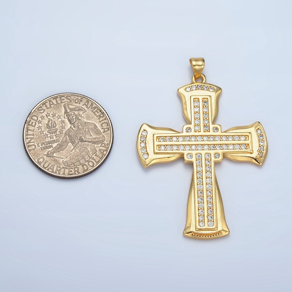 24K Gold plated Micro Paved Religious Cross Pendant | AA - 801 - DLUXCA