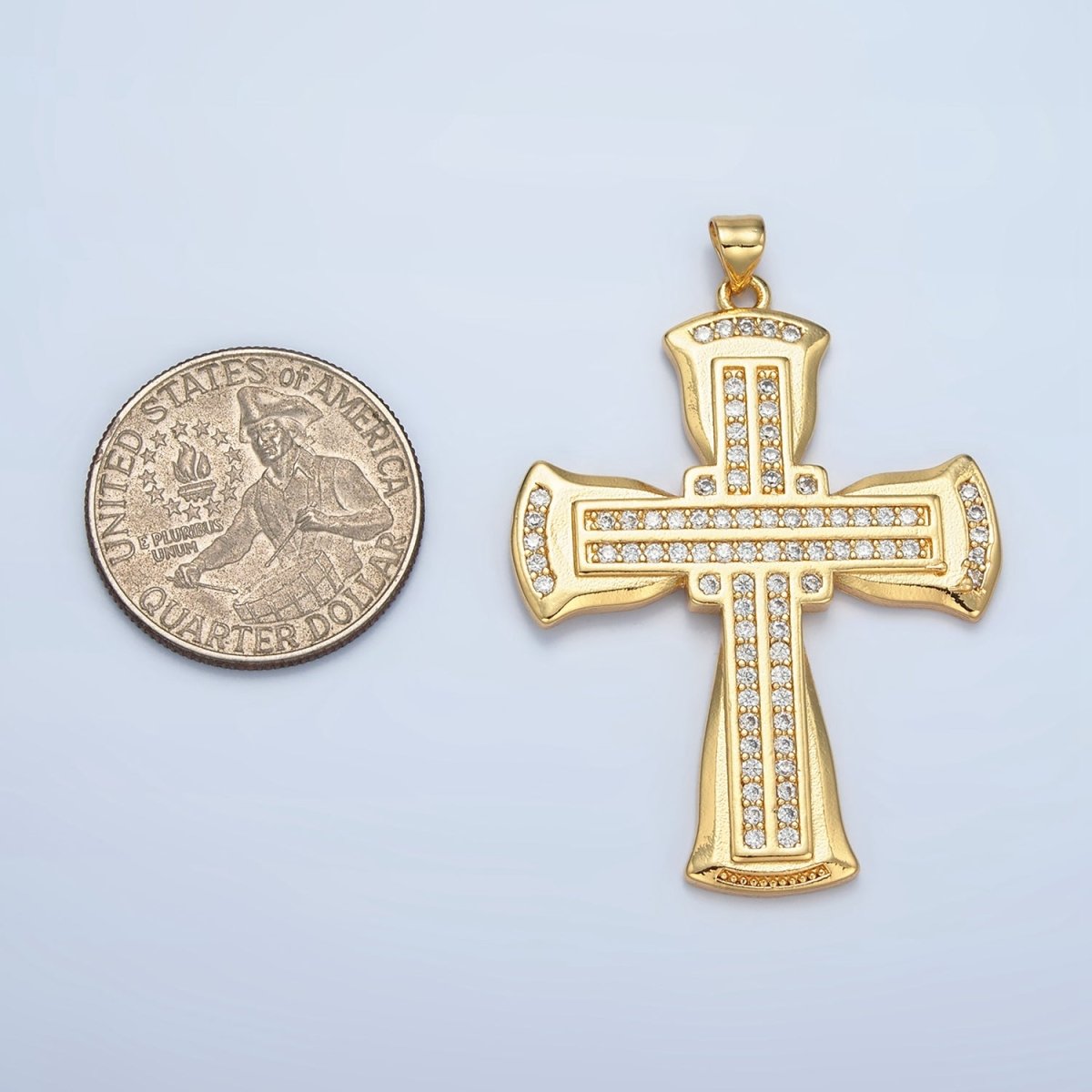 24K Gold plated Micro Paved Religious Cross Pendant | AA - 801 - DLUXCA