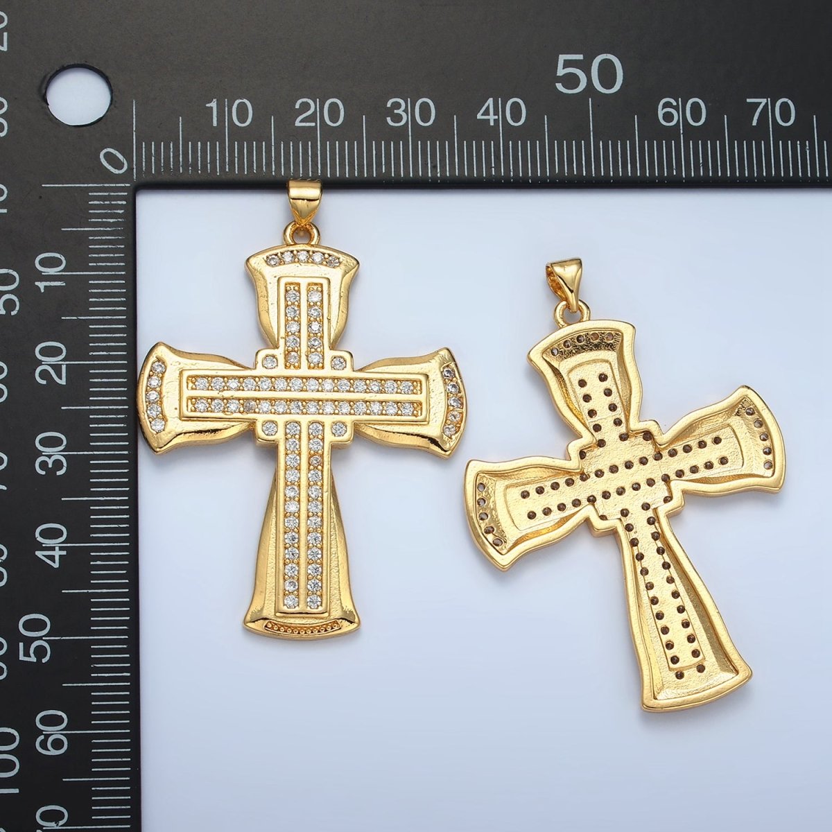 24K Gold plated Micro Paved Religious Cross Pendant | AA - 801 - DLUXCA