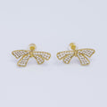 24K Gold plated Micro Paved Ribbon Bow Stud Earrings | T063 - DLUXCA