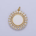 24K Gold plated Micro Paved Round Lining Round White Enamel Coin Charm | M-495 - DLUXCA