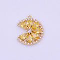 24K Gold plated Micro Paved Teardrop CZ Crescent Moon Flower Charm | X-744 X-745