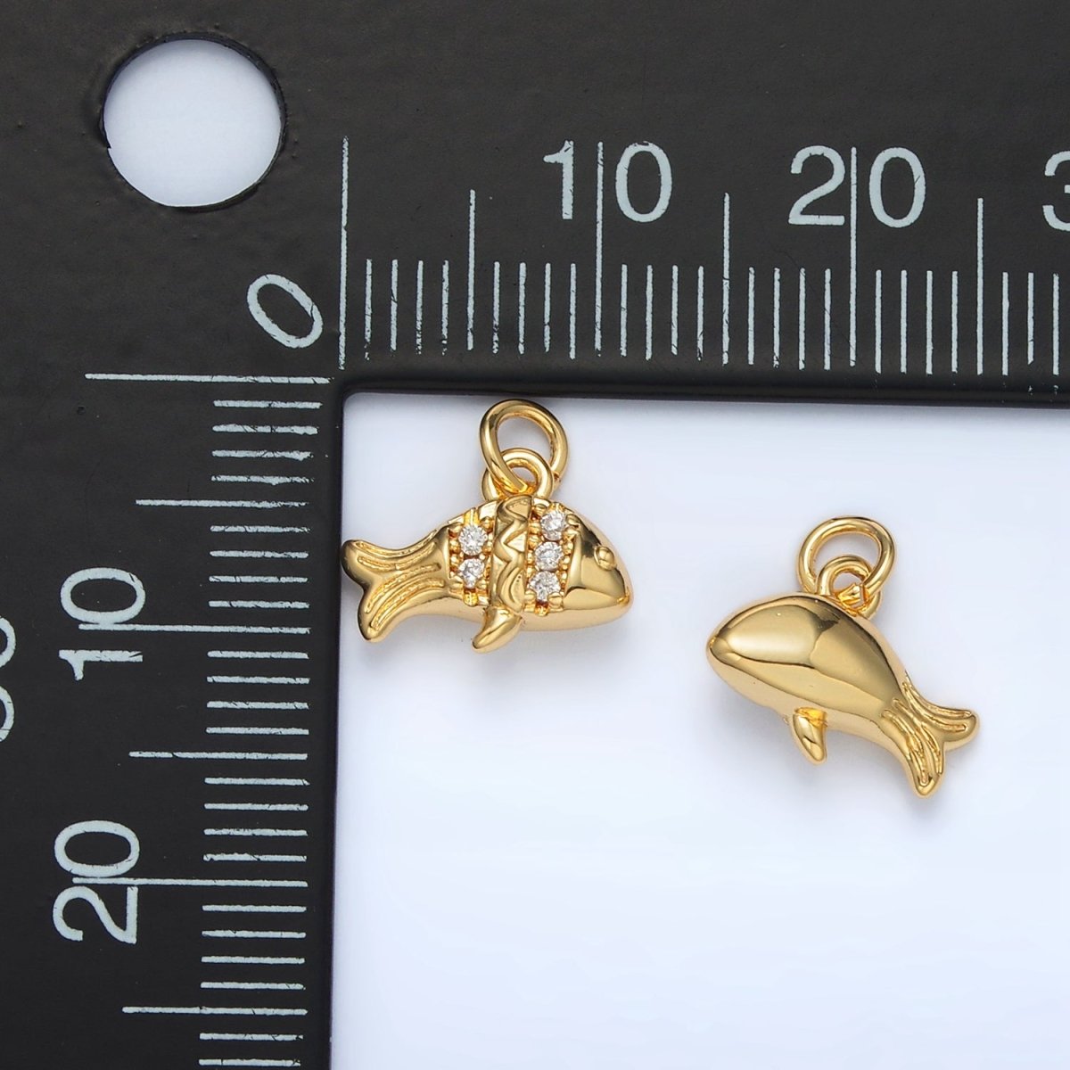 24K Gold plated Micro Paved Tiny Fish Charm | AC - 156 - DLUXCA