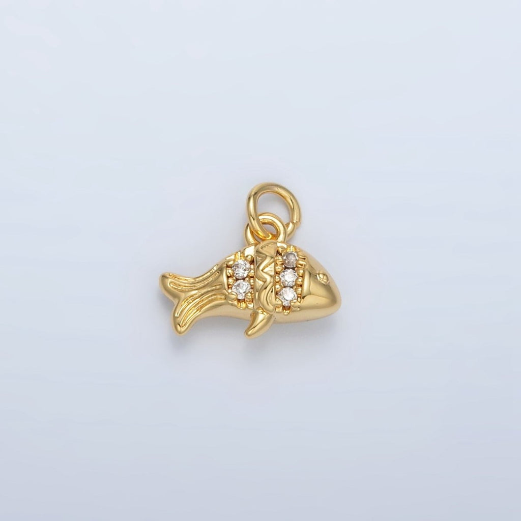 24K Gold plated Micro Paved Tiny Fish Charm | AC - 156 - DLUXCA