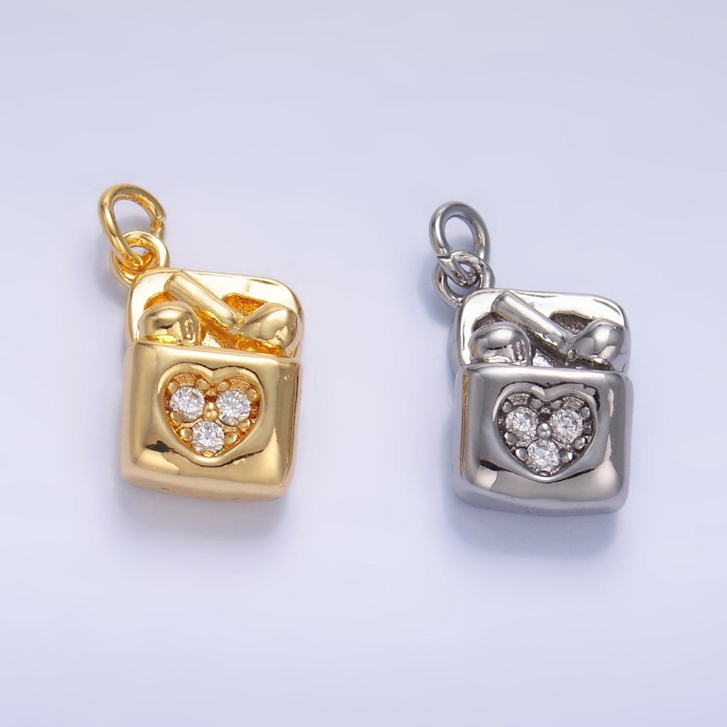 24K Gold plated Micro Paved Wireless Headphones Music Charm in Gold & Silver | W371