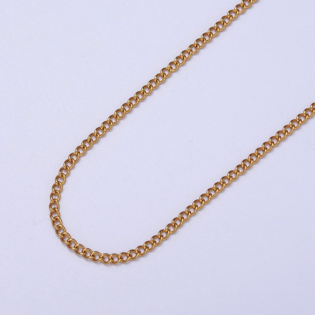 24K Gold plated Mini 2mm Curb Unfinished Chain in Gold & Silver | ROLL-943 ROLL-944 Clearance Pricing - DLUXCA