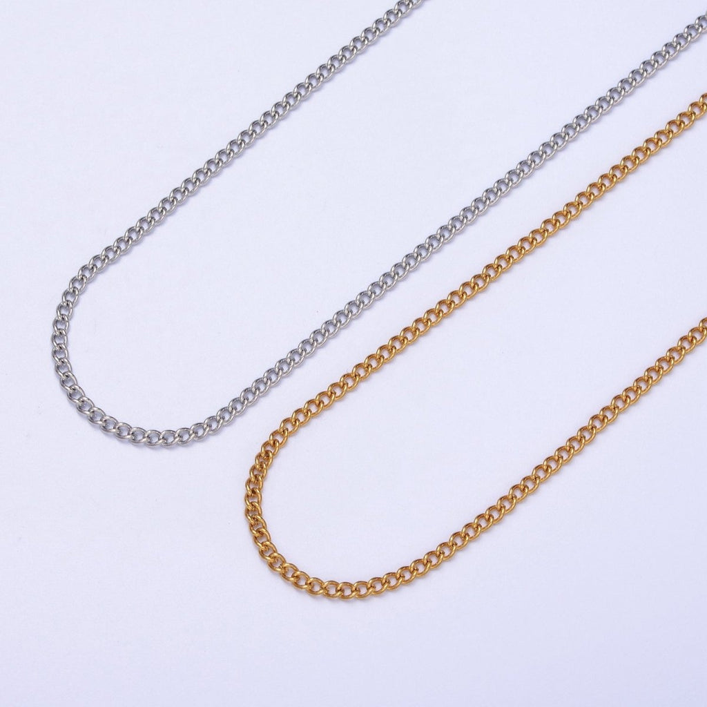 24K Gold plated Mini 2mm Curb Unfinished Chain in Gold & Silver | ROLL-943 ROLL-944 Clearance Pricing - DLUXCA