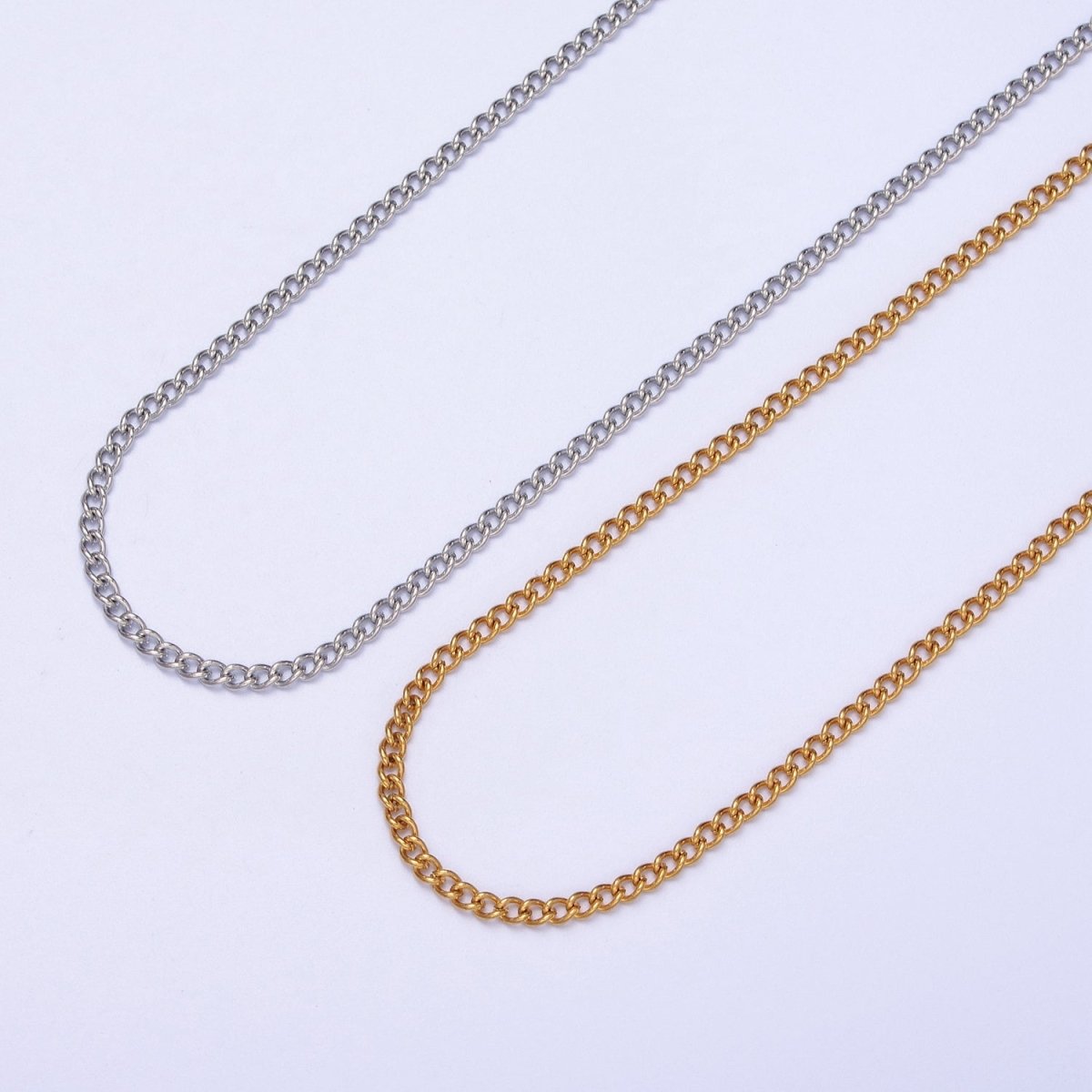 24K Gold plated Mini 2mm Curb Unfinished Chain in Gold & Silver | ROLL-943 ROLL-944 Clearance Pricing - DLUXCA
