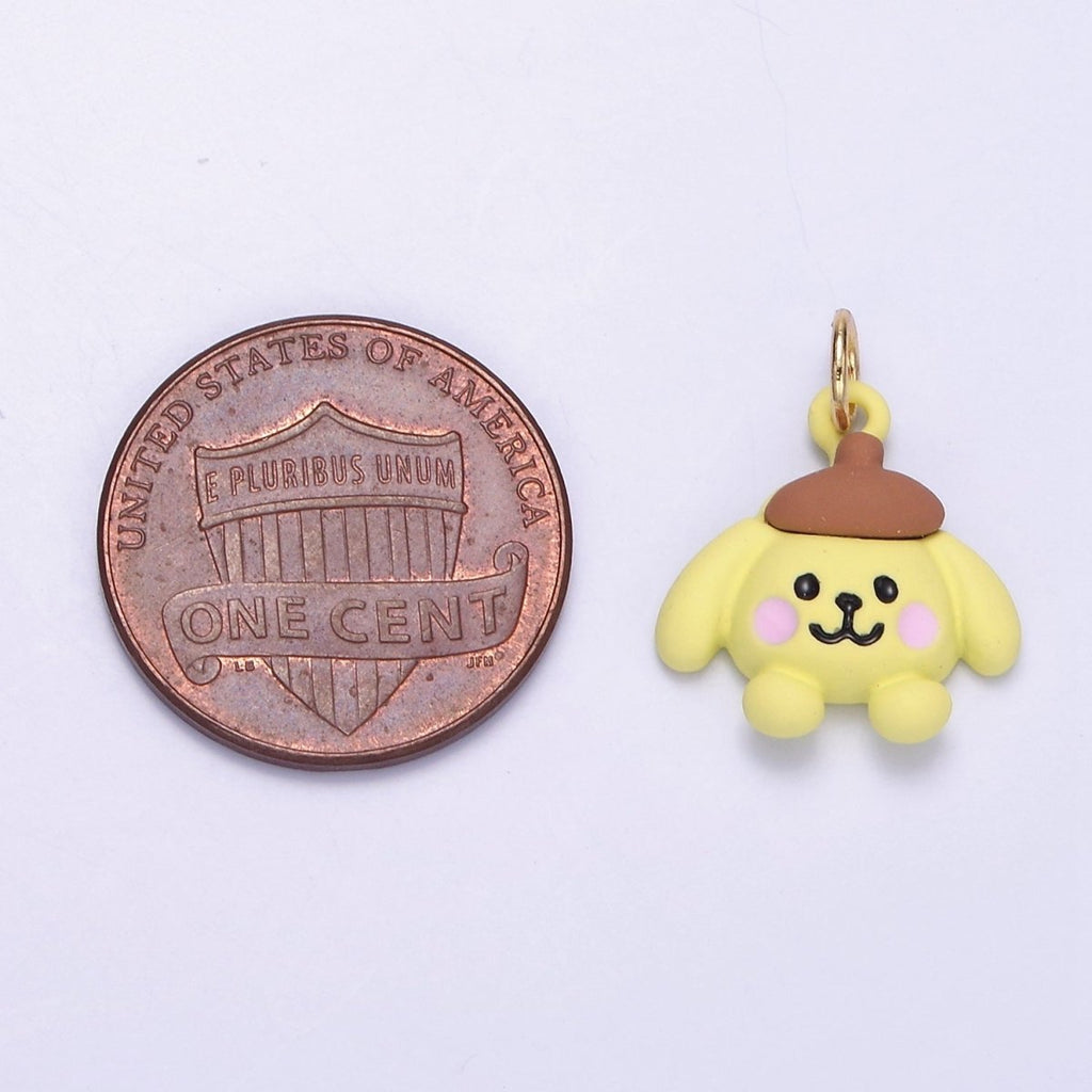 24K Gold plated Mini Bear Dog Yellow Enamel Animal Charm | D030 - DLUXCA