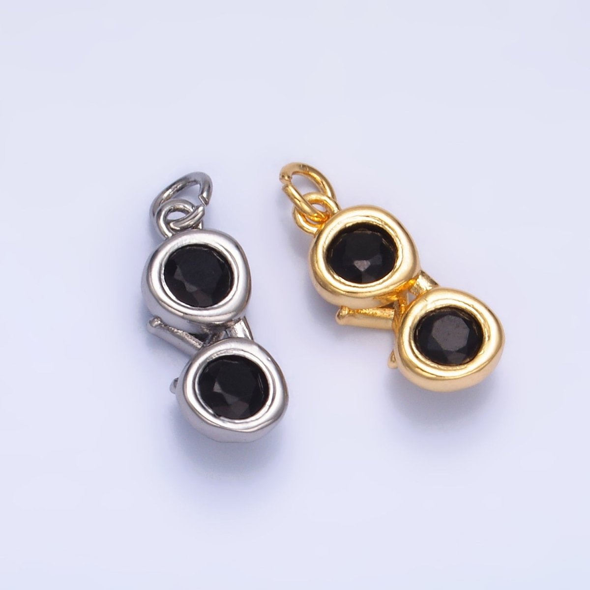 24K Gold plated Mini Black CZ Sunglasses 3D Multidimensional Charm in Gold & Silver | W366