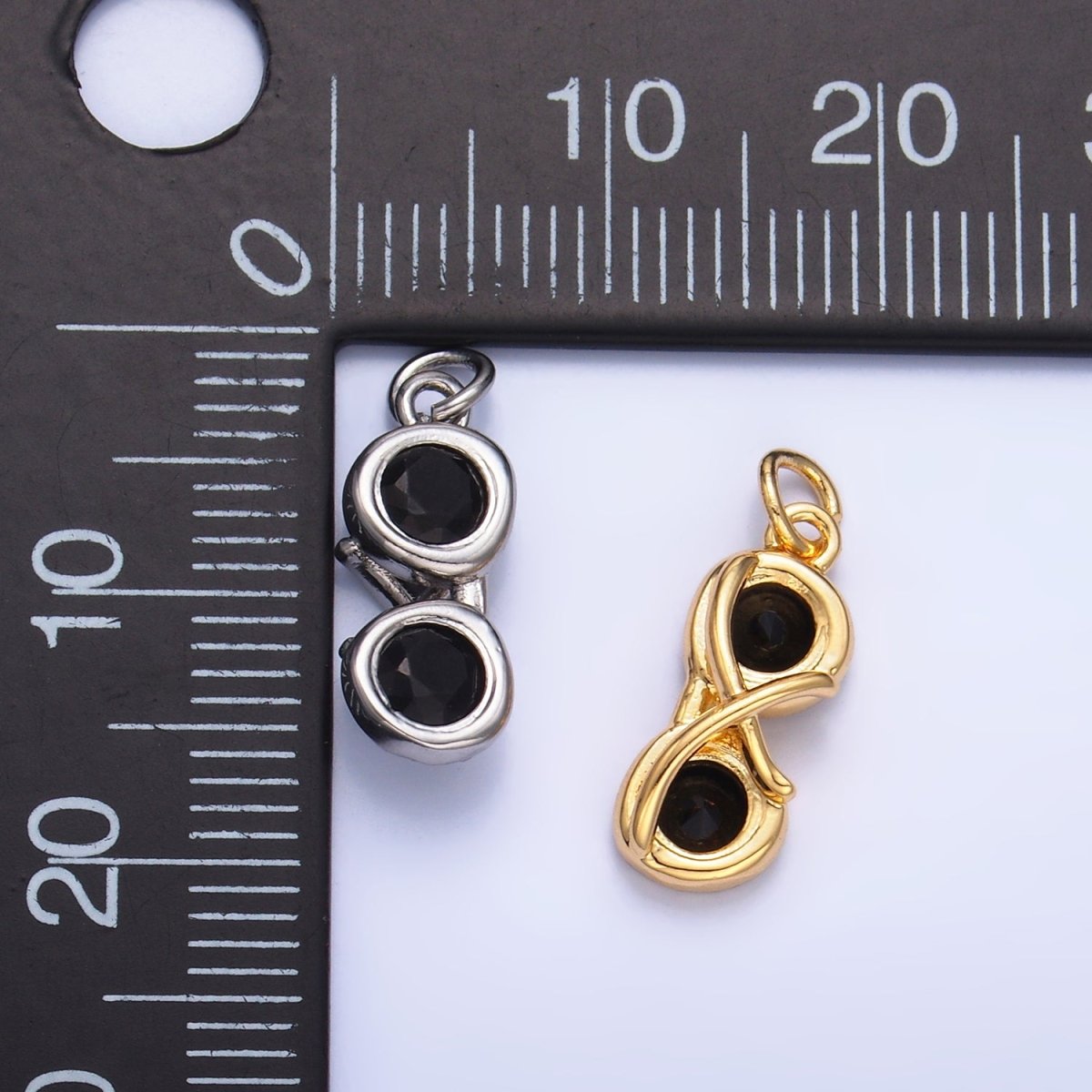 24K Gold plated Mini Black CZ Sunglasses 3D Multidimensional Charm in Gold & Silver | W366
