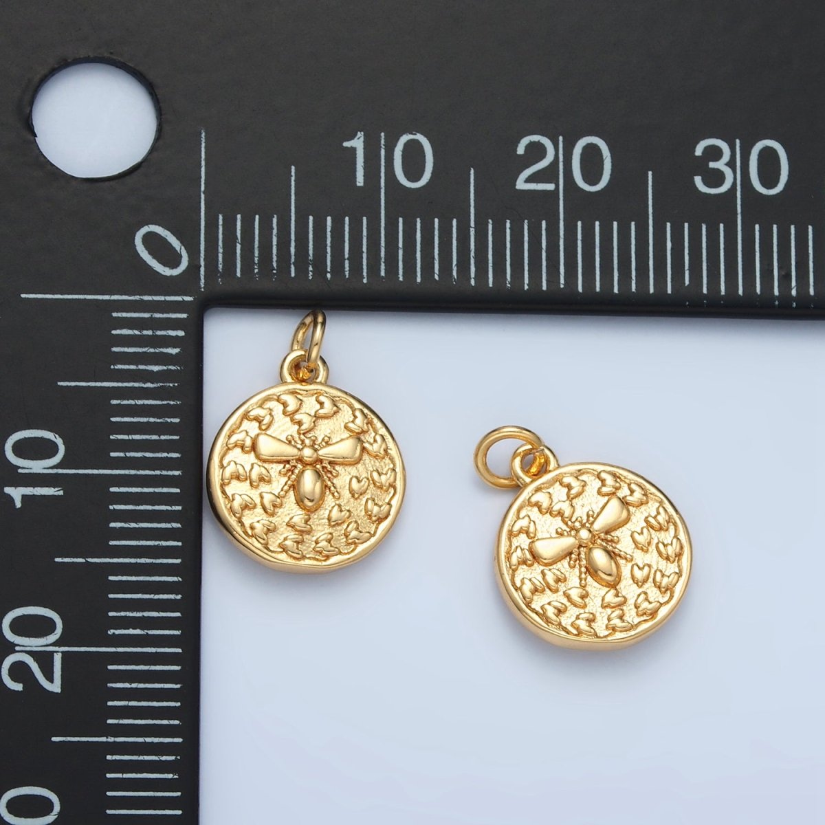 24K Gold plated Mini Bumble Queen Bee Insect Round Charm in Gold & Silver | E397