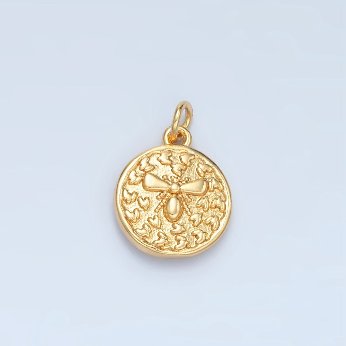 24K Gold plated Mini Bumble Queen Bee Insect Round Charm in Gold & Silver | E397