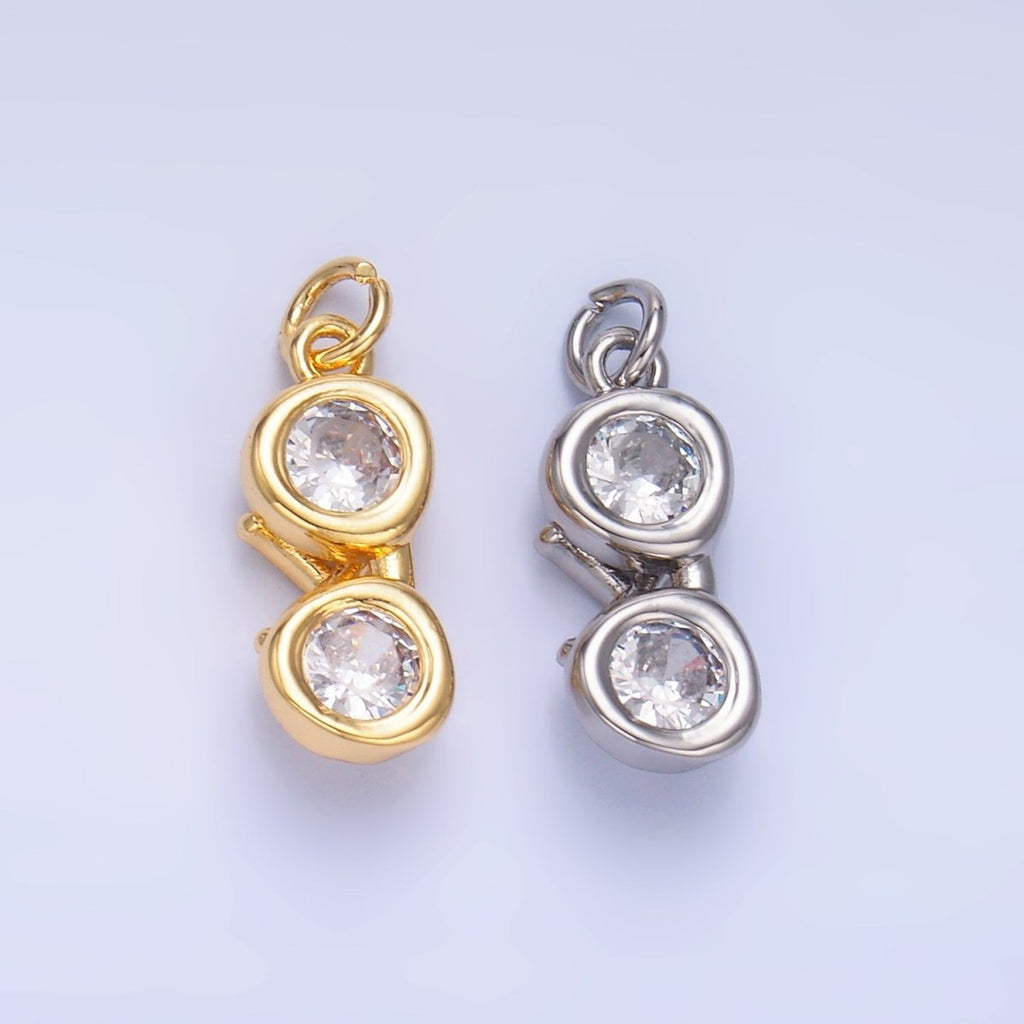 24K Gold plated Mini Clear CZ Glasses 3D Multidimensional Charm in Gold & Silver | W376