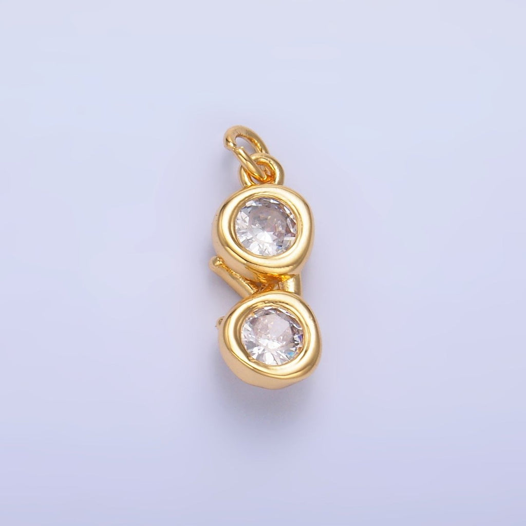 24K Gold plated Mini Clear CZ Glasses 3D Multidimensional Charm in Gold & Silver | W376