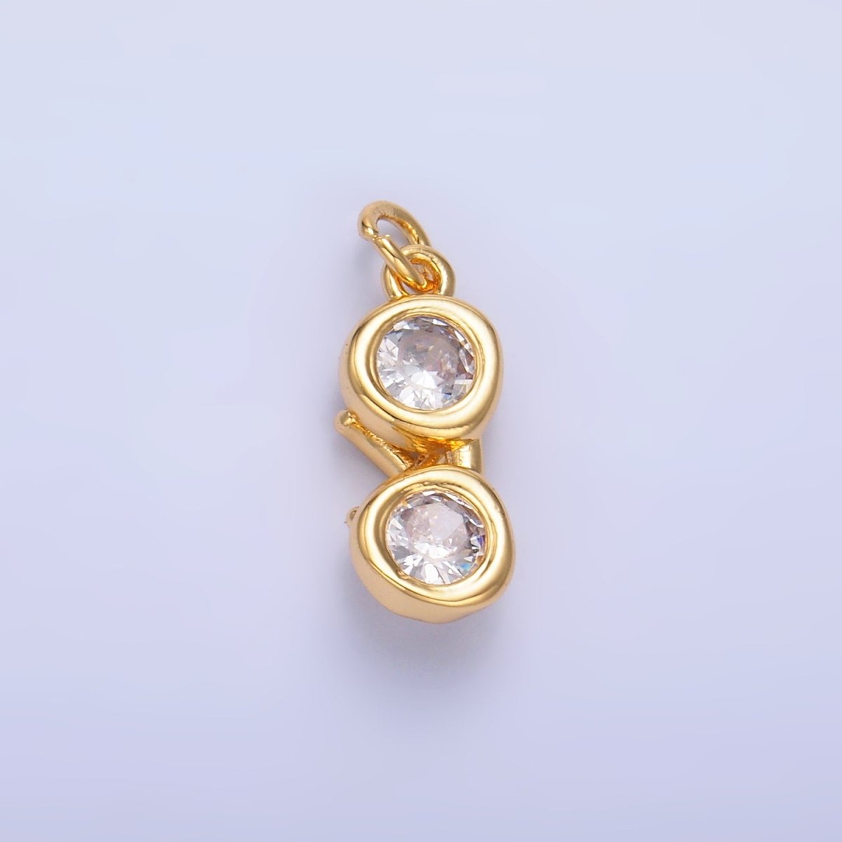 24K Gold plated Mini Clear CZ Glasses 3D Multidimensional Charm in Gold & Silver | W376