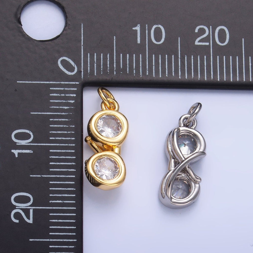24K Gold plated Mini Clear CZ Glasses 3D Multidimensional Charm in Gold & Silver | W376