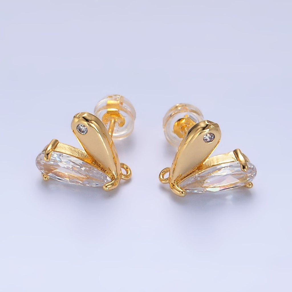 24K Gold plated Mini Clear CZ Heart Stud Earrings | Z1067 - DLUXCA