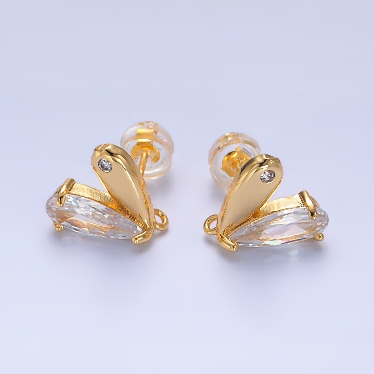 24K Gold plated Mini Clear CZ Heart Stud Earrings | Z1067 - DLUXCA