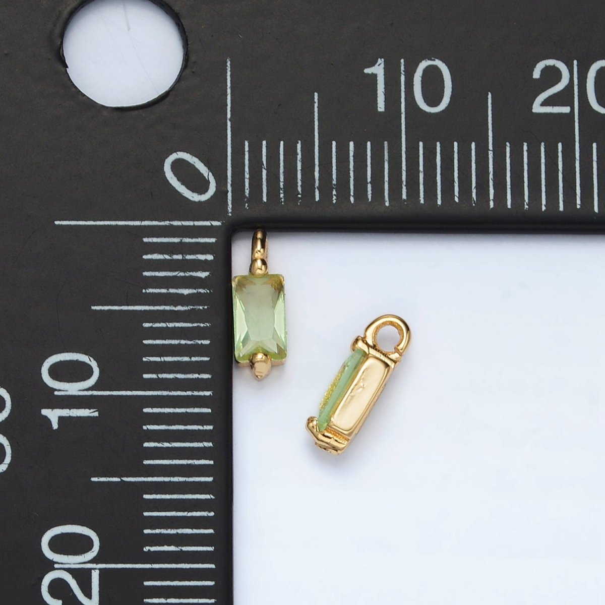 24K Gold plated Mini Light Green Baguette CZ Charm | W146 - DLUXCA