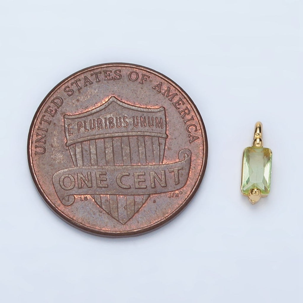 24K Gold plated Mini Light Green Baguette CZ Charm | W146 - DLUXCA