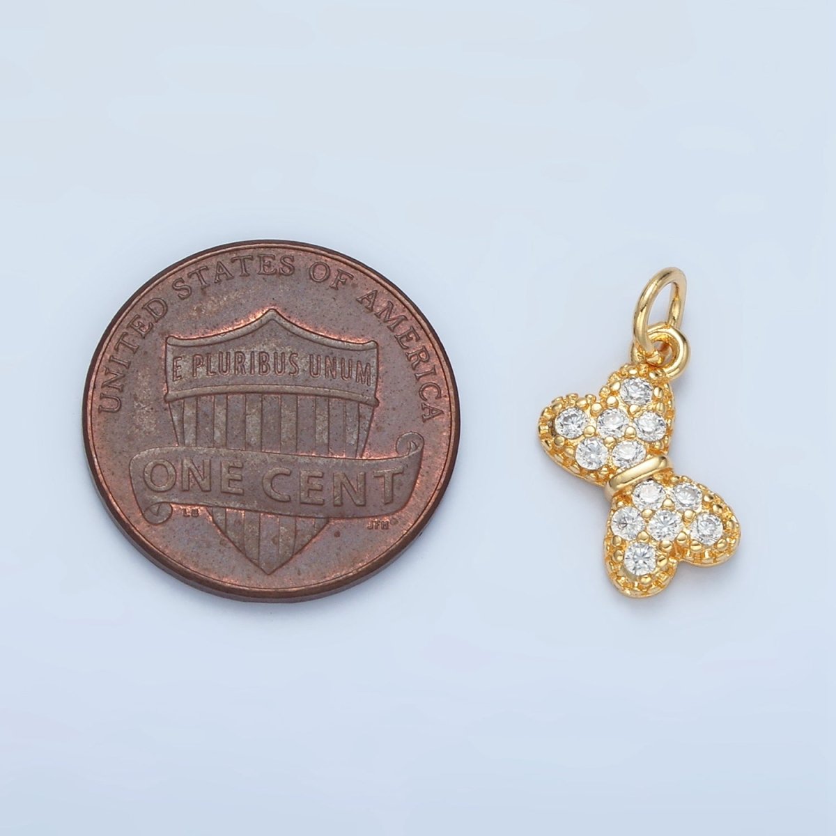 24K Gold plated Mini Micro Paved CZ Bow Ribbon Charm | X509 - DLUXCA