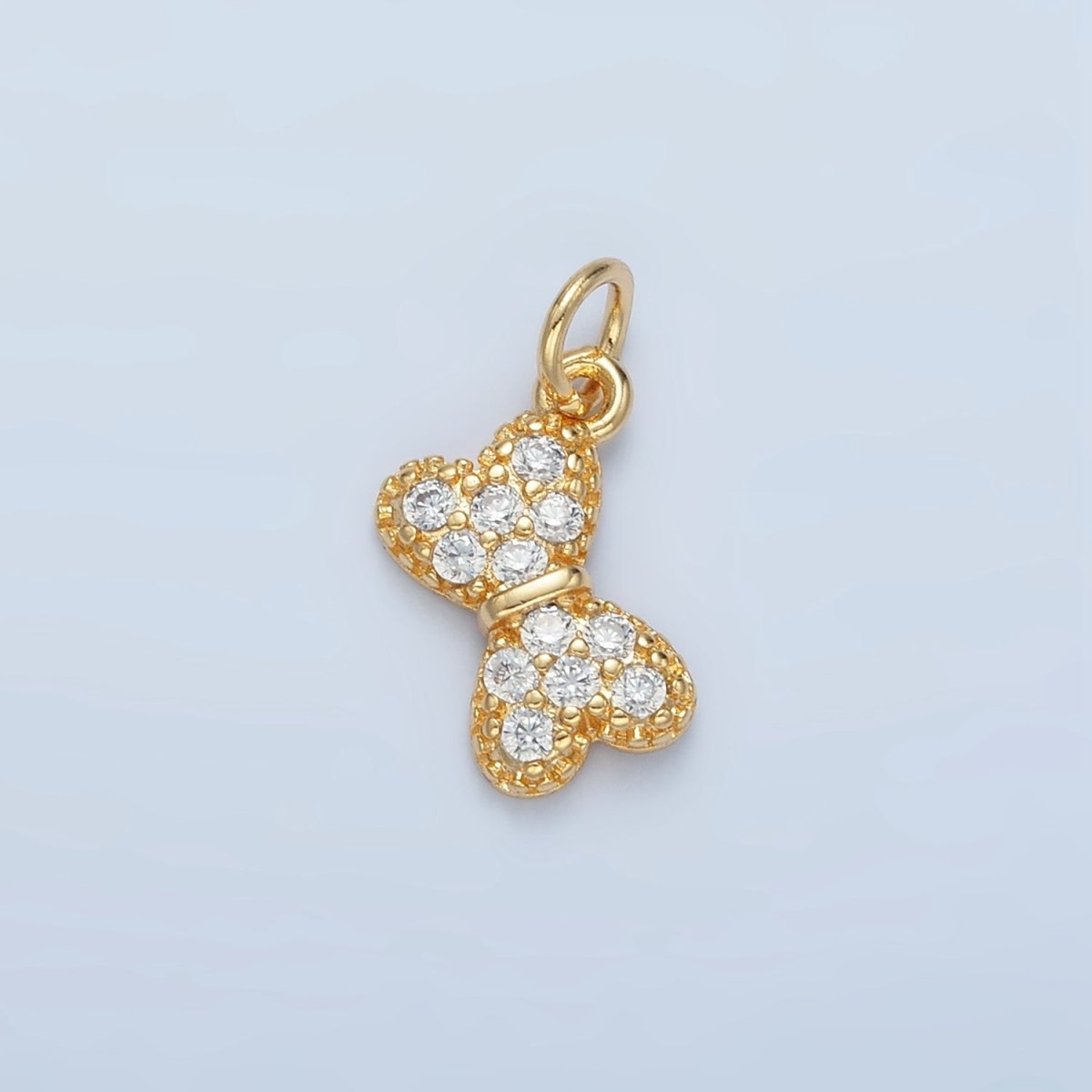 24K Gold plated Mini Micro Paved CZ Bow Ribbon Charm | X509 - DLUXCA