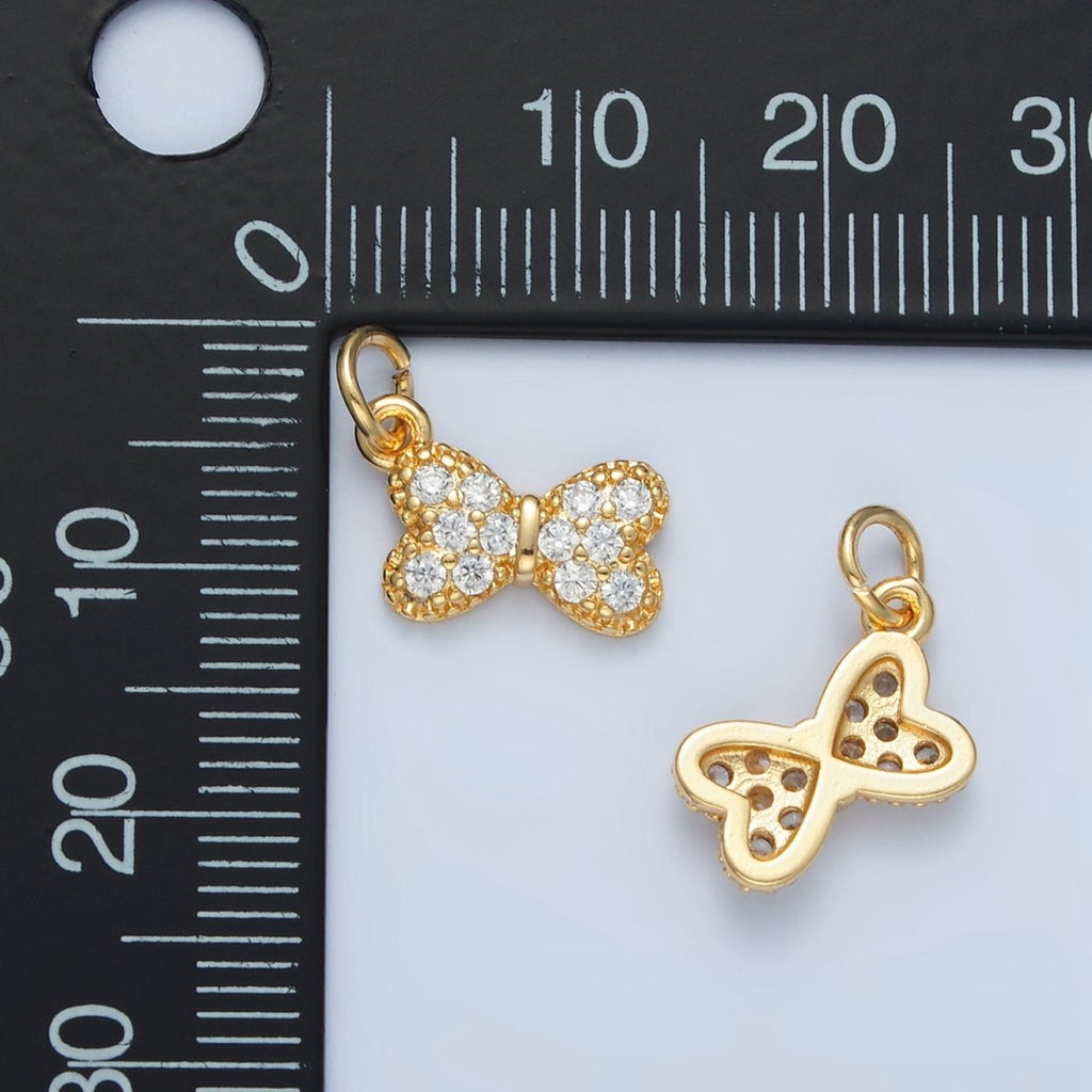 24K Gold plated Mini Micro Paved CZ Bow Ribbon Charm | X509 - DLUXCA