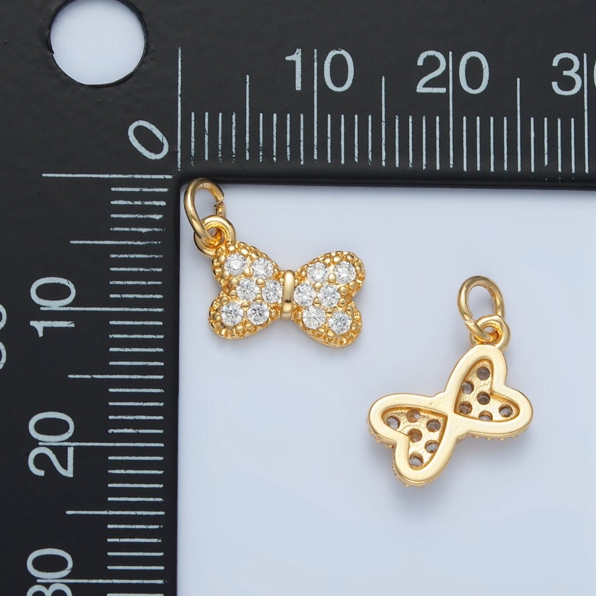 24K Gold plated Mini Micro Paved CZ Bow Ribbon Charm | X509 - DLUXCA