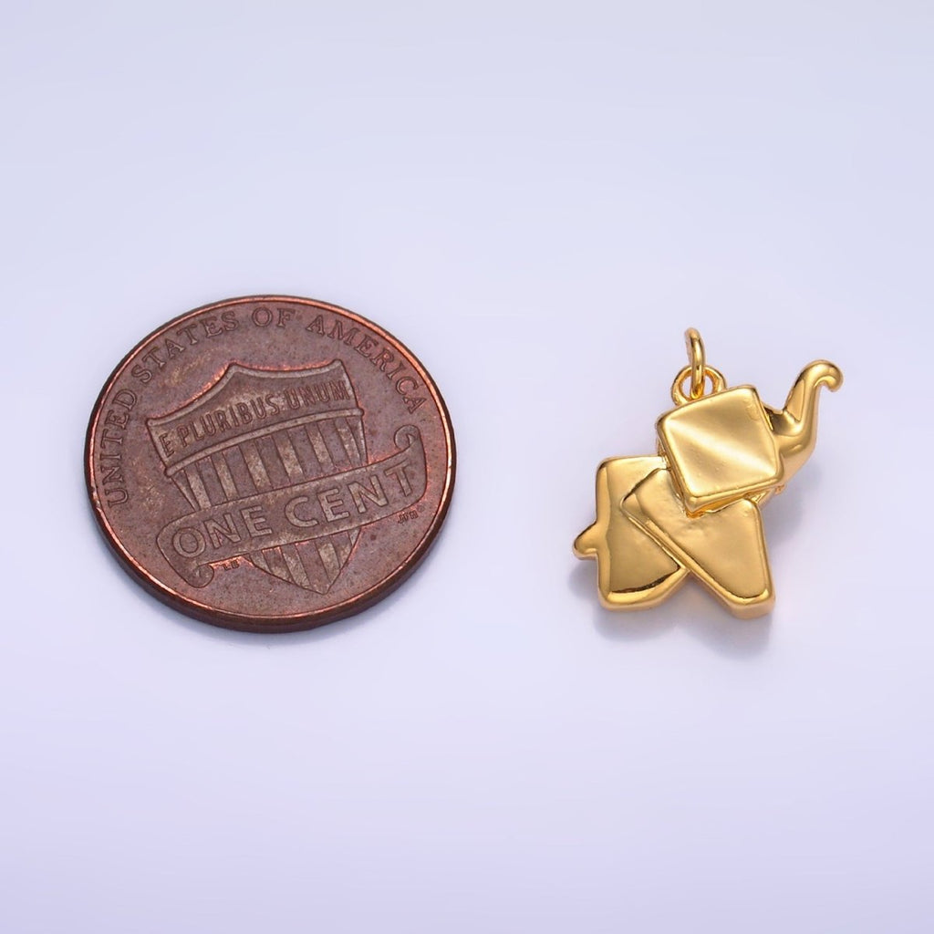 24K Gold plated Mini Origami Elephant Animal 3D Multidimensional Charm in Gold & Silver | W245 - DLUXCA