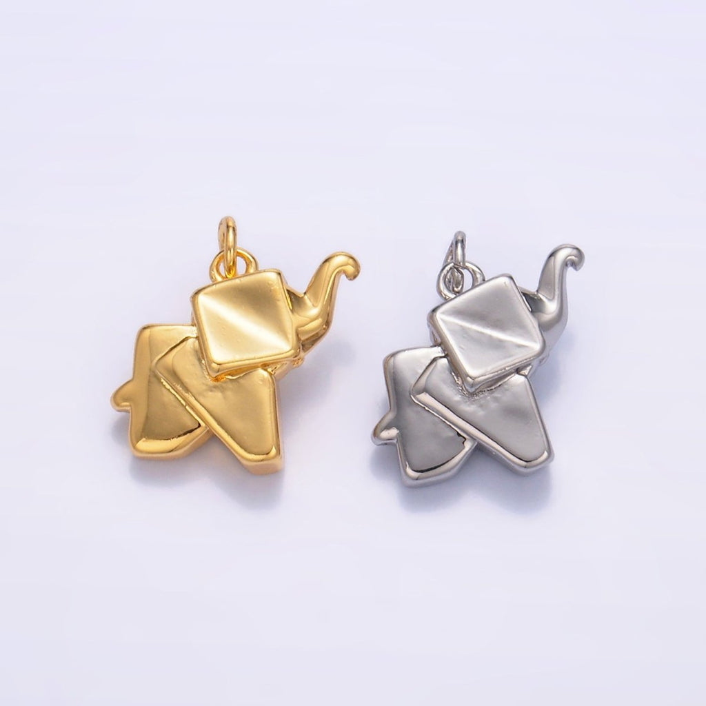 24K Gold plated Mini Origami Elephant Animal 3D Multidimensional Charm in Gold & Silver | W245 - DLUXCA