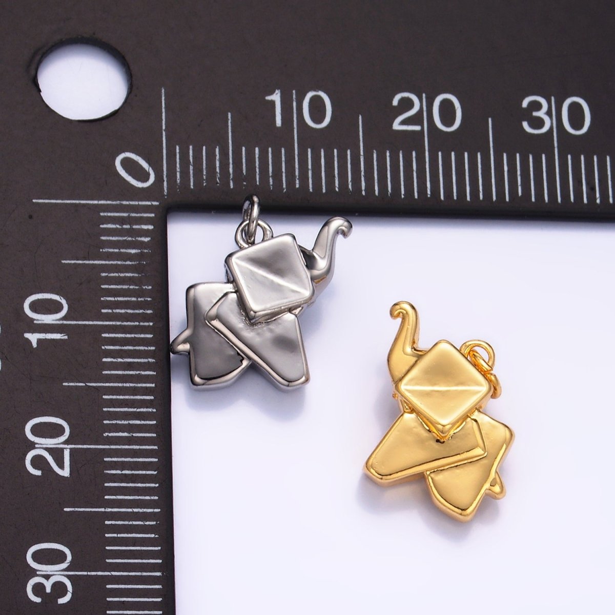 24K Gold plated Mini Origami Elephant Animal 3D Multidimensional Charm in Gold & Silver | W245 - DLUXCA