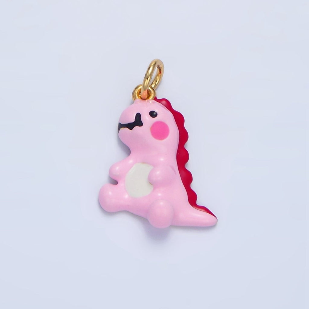 24K Gold plated Mini Pink Enamel T - Rex Dinosaur Charm | X789 - DLUXCA