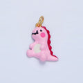 24K Gold plated Mini Pink Enamel T - Rex Dinosaur Charm | X789 - DLUXCA