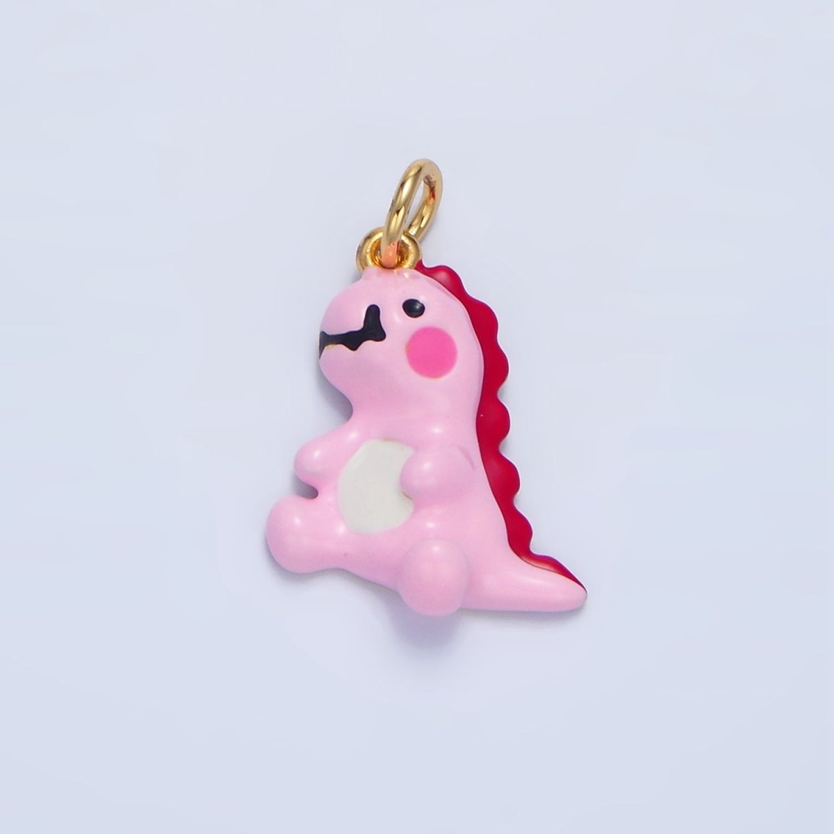 24K Gold plated Mini Pink Enamel T - Rex Dinosaur Charm | X789 - DLUXCA