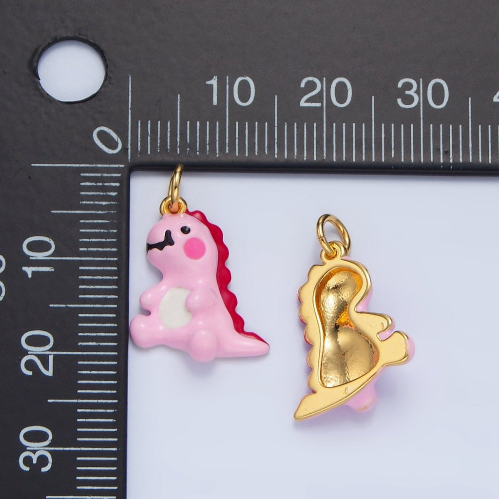 24K Gold plated Mini Pink Enamel T - Rex Dinosaur Charm | X789 - DLUXCA