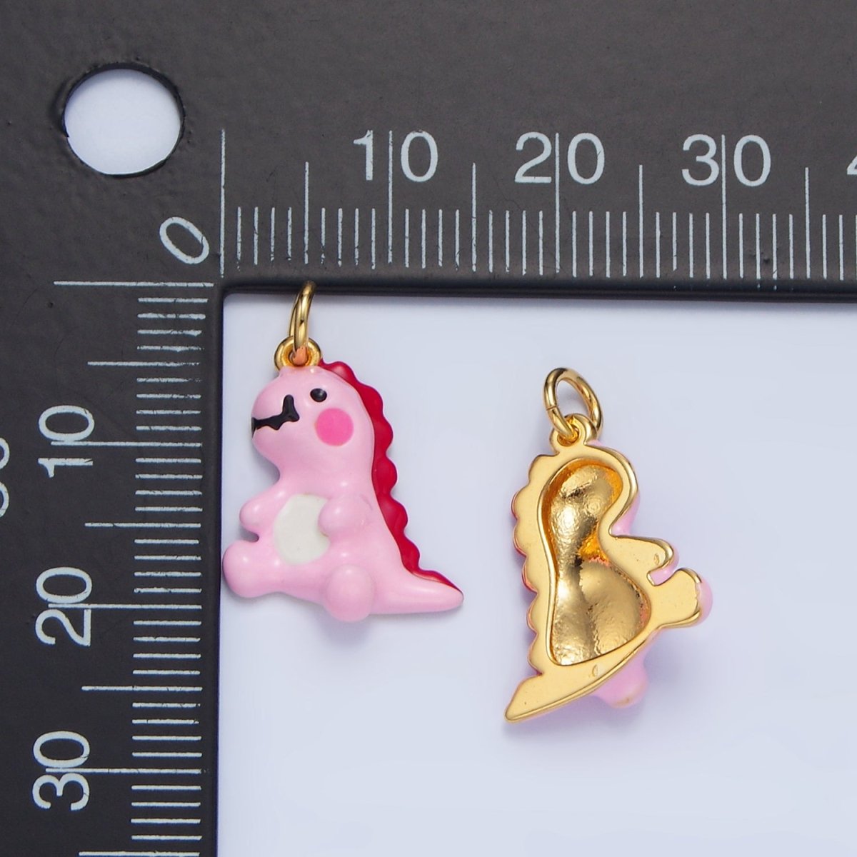 24K Gold plated Mini Pink Enamel T - Rex Dinosaur Charm | X789 - DLUXCA