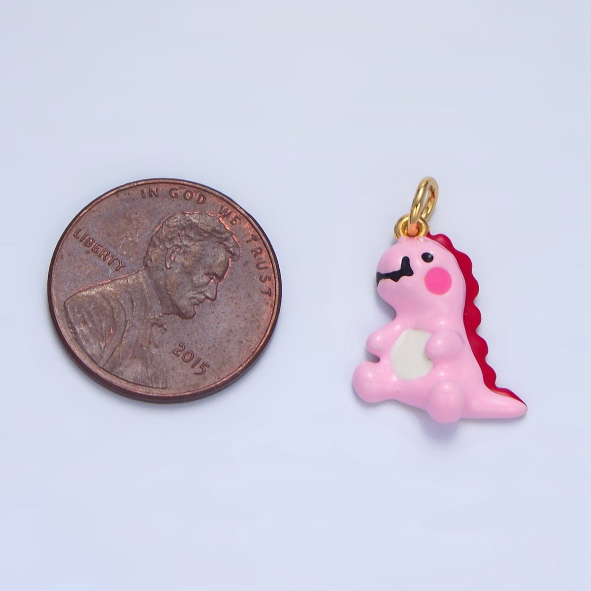 24K Gold plated Mini Pink Enamel T - Rex Dinosaur Charm | X789 - DLUXCA