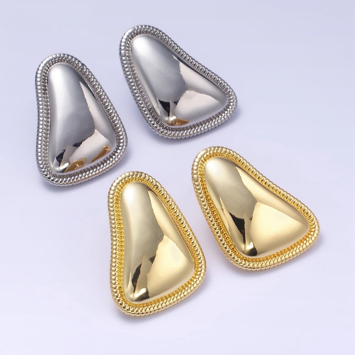 24K Gold plated Minimalist Abstract Triangle Dotted Bezel Earrings Set in Gold & Silver | P359 - DLUXCA