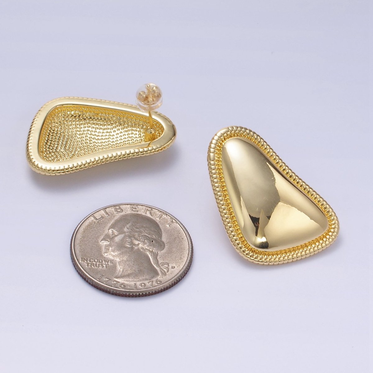 24K Gold plated Minimalist Abstract Triangle Dotted Bezel Earrings Set in Gold & Silver | P359 - DLUXCA
