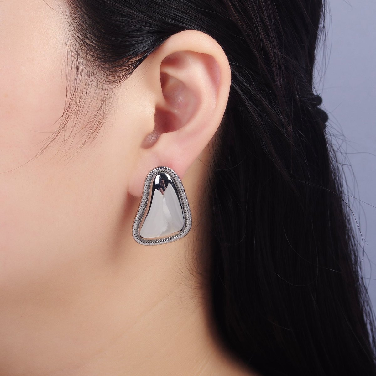 24K Gold plated Minimalist Abstract Triangle Dotted Bezel Earrings Set in Gold & Silver | P359 - DLUXCA