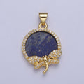 24K Gold plated Minimalist Blue Lapiz Micro Pave CZ Dragonfly Insect Round Pendant For Jewelry Making X-432 - DLUXCA